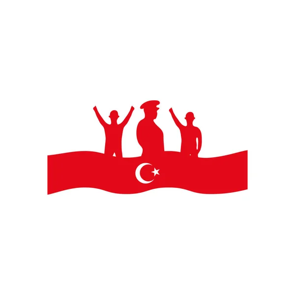 土耳其国旗,有士兵剪影,扁平风格 — 图库矢量图片