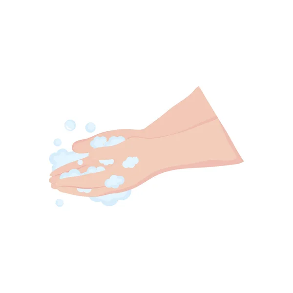 Mains avec icône en mousse savonneuse, style plat — Image vectorielle