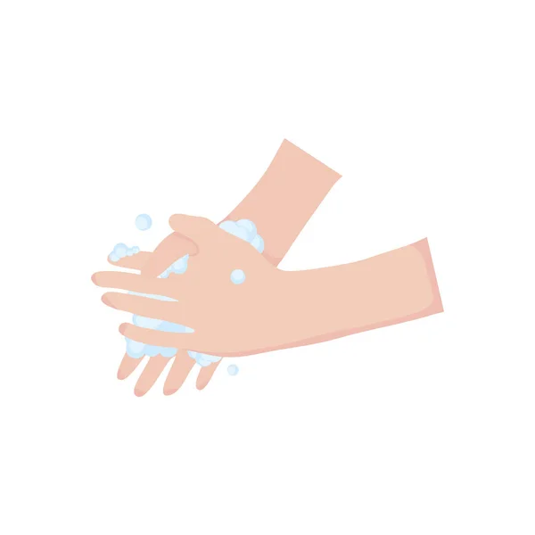 Hands washing with soapy foam, flat style — Stock Vector