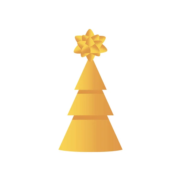 Золотая елка с подарочным луком на вершине — стоковый вектор