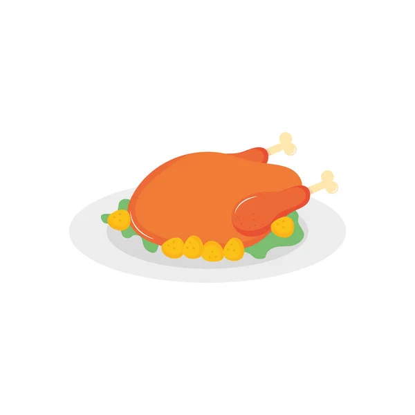 Roasted turkey icon, flat style — Stock Vector