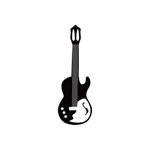 Instrumento elétrico de guitarra com ornamento design vetor ícone estilo preto e branco — Vetor de Stock