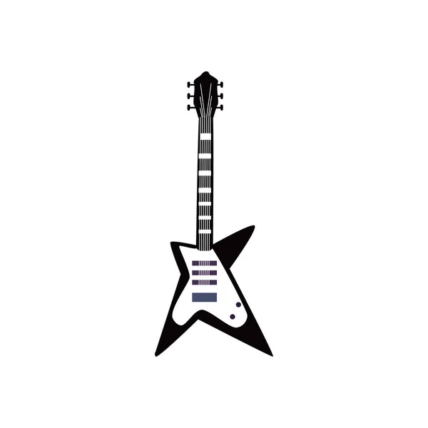 Guitarra instrumento eléctrico blanco y negro estilo icono diseño vectorial — Archivo Imágenes Vectoriales