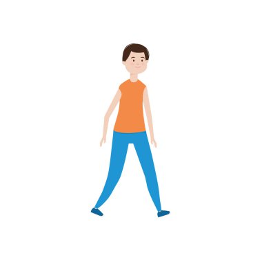 Çizgi film genç adam günlük kıyafetler giyiyor, düz stil.