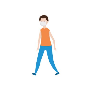 Çizgi filmci, tıbbi maske takıyor, düz stil.