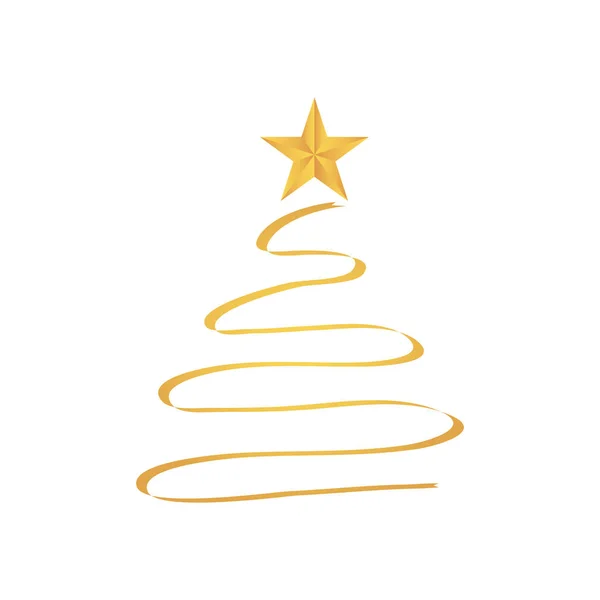Altın yıldızlı Noel ağacı şeklinde altın kurdele.