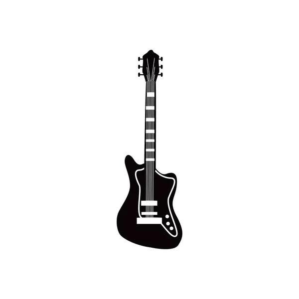 Guitarra instrumento eléctrico blanco y negro estilo icono diseño vectorial — Archivo Imágenes Vectoriales