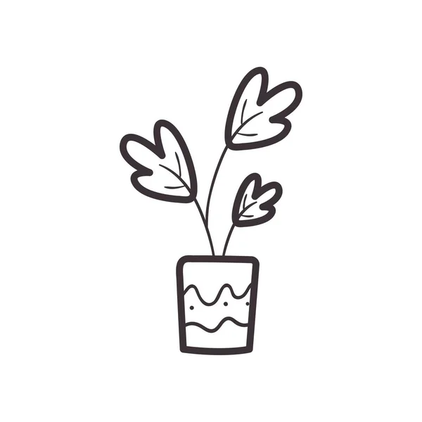 Planta dentro de pote diario etiqueta engomada línea estilo icono vector diseño — Vector de stock