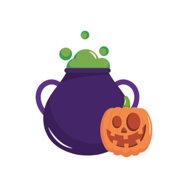 cadı kazanı ve cadılar bayramı balkabağı, düz stil