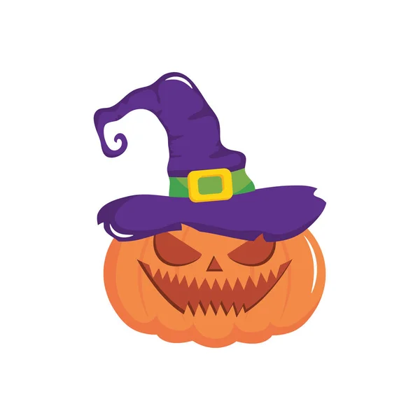 Dibujos animados halloween con sombrero de bruja, estilo plano — Vector de stock