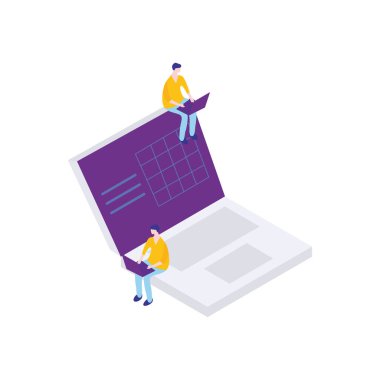 Dizüstü bilgisayarda oturan insanlar, düz stil