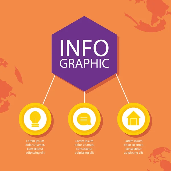Moderne hexagone infographie 3 options carte fond — Image vectorielle