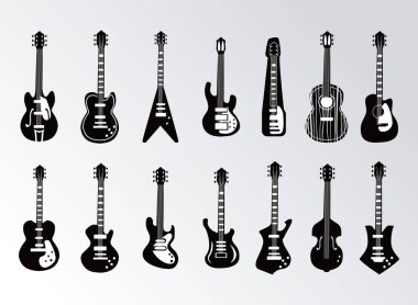 gitar enstrümanları siyah ve beyaz stil vektör tasarımı