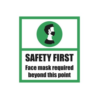 Önce güvenlik ve adam yol işareti vektör tasarımında yüz maskesi kullanıyor