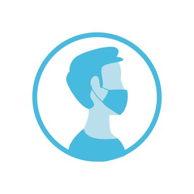 Mühür vektör tasarımında yüz maskesi kullanan adam