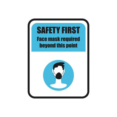 Önce güvenlik ve adam yol işareti vektör tasarımında yüz maskesi kullanıyor