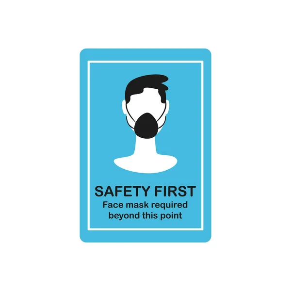 Segurança primeiro e homem usando máscara facial no projeto do vetor do sinal de estrada — Vetor de Stock