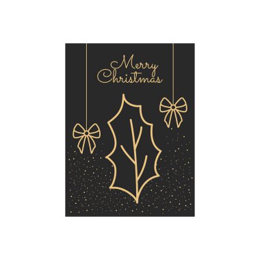 Mutlu noel minimalist kartı ve çoban üzümü yaprağı ikonu, renkli tasarım