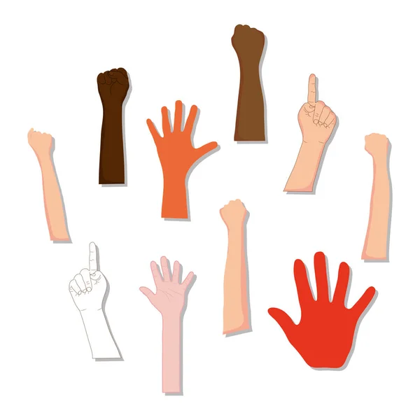 Σύνολο εικονίδιο των ανθρώπινων χεριών, πολύχρωμο σχεδιασμό — Διανυσματικό Αρχείο