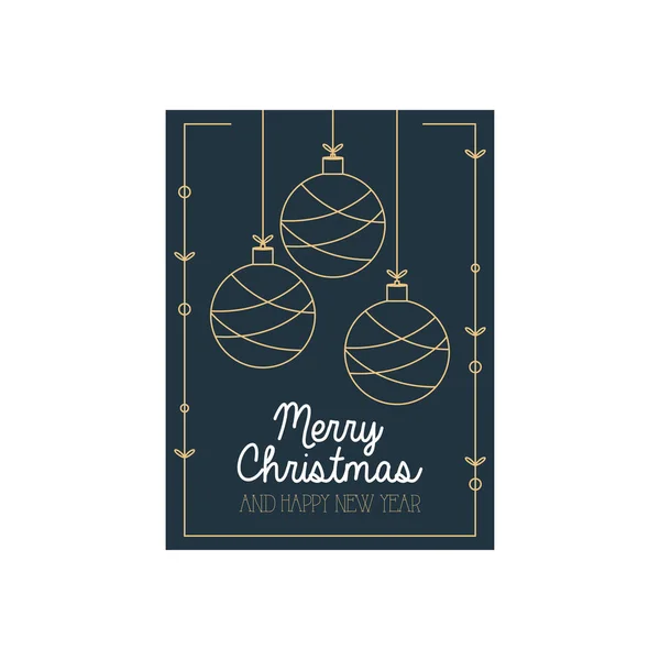 Frohe Weihnachten minimalistische Karte mit Weihnachtskugeln hängen, buntes Design — Stockvektor