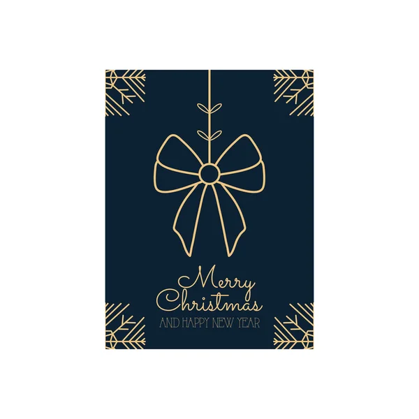 Рождественская минималистская открытка с декоративным бантиком висит, красочный дизайн — стоковый вектор