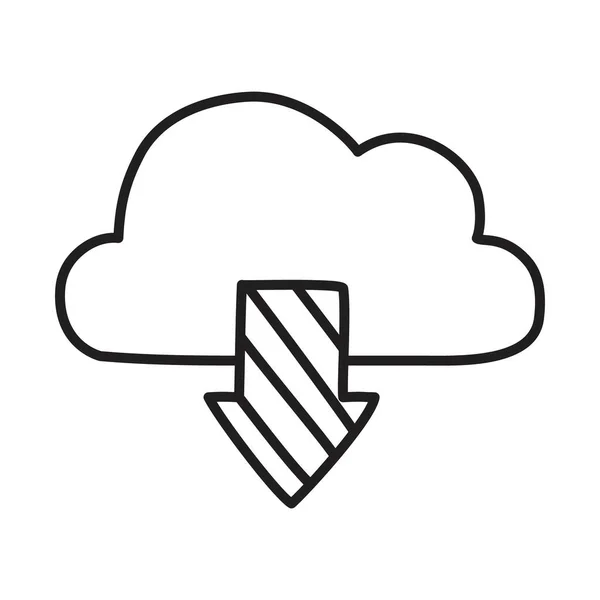 Almacenamiento en la nube con flecha de descarga, estilo de línea — Vector de stock