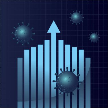 Covid 19 virüs istatistik çizelgesi ve artan ok gradyanı biçim vektör tasarımı