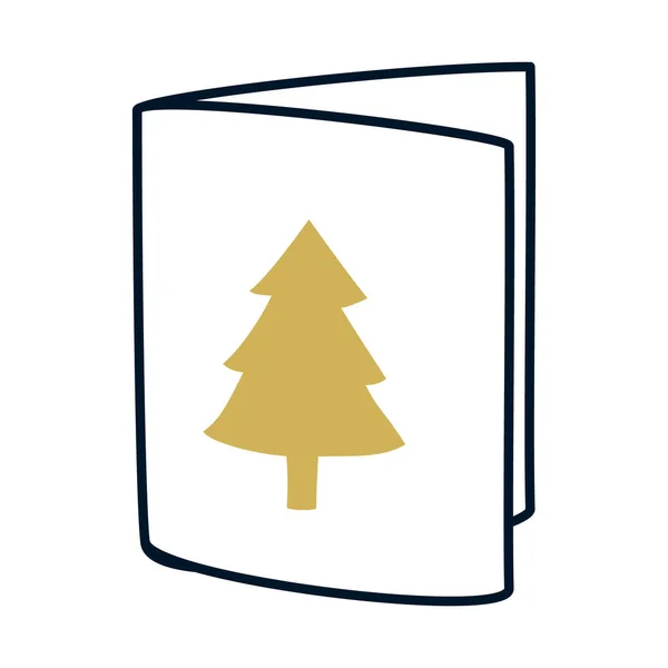 Christmas card with pine tree icon, half line half color style — Stock Vector