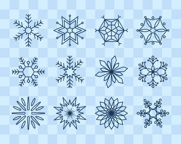 Icon set of winter snowflakes, line style — Stock Vector