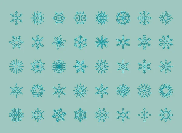 Ensemble d'icônes flocons de neige, style ligne — Image vectorielle