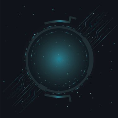 Satır devreleri elektronik ve yuvarlak çerçeve ile fütüristik arkaplan koyu