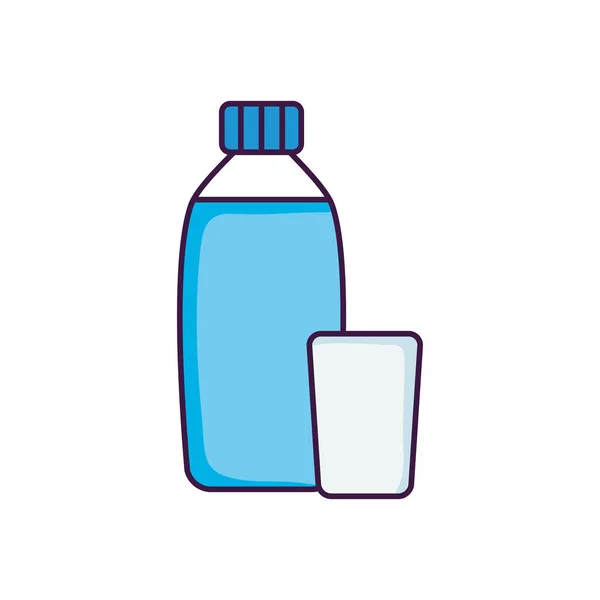 Botol air dan ikon kaca, gaya datar - Stok Vektor