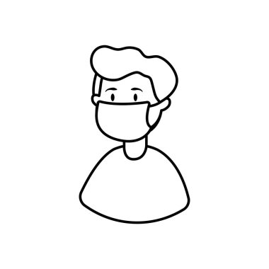 Tıbbi maske ikonuna sahip çizgi film kadını, çizgi tarzı