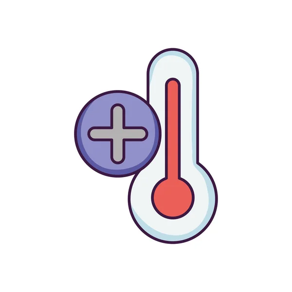 Thermometer met plus symbool pictogram, platte stijl — Stockvector