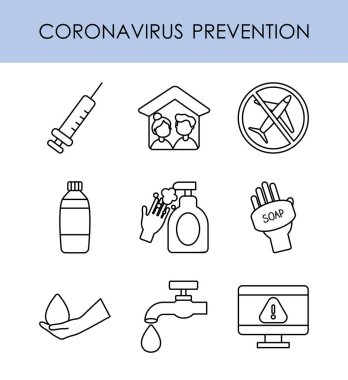 Coronavirus önleme simgesi kümesi, satır biçimi