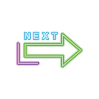 ok simgesi olan bir sonraki neon işareti, renkli tasarım