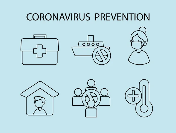 EHBO en coronavirus preventie icoon set, lijn stijl — Stockvector