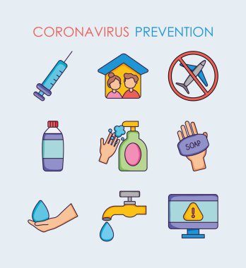 Düz stil koronavirüs önleme simgesi