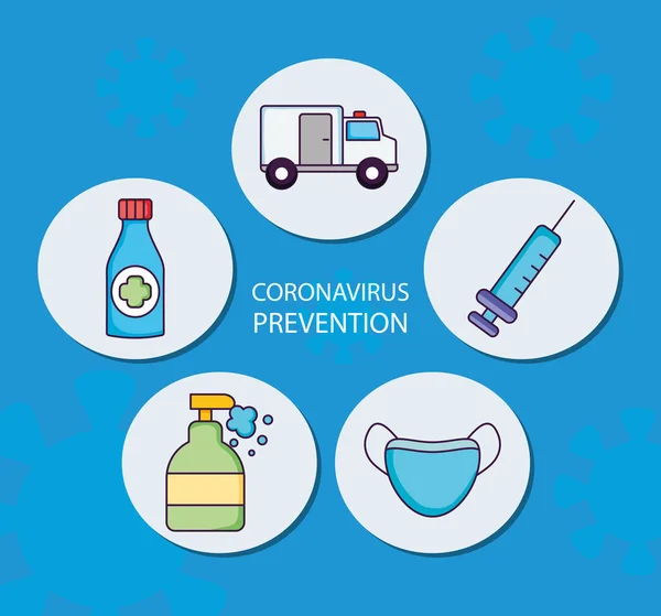 Coronavirus preventie icoon set, platte stijl — Stockvector