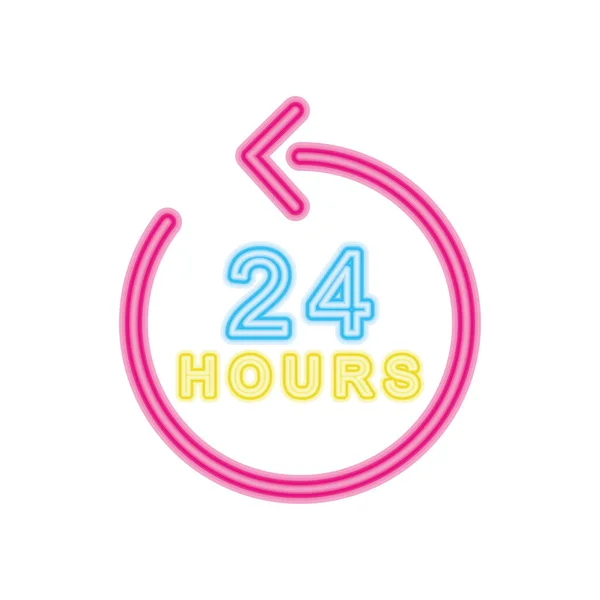 24 hours and arrow neon sign icon, colorful design — Stock Vector