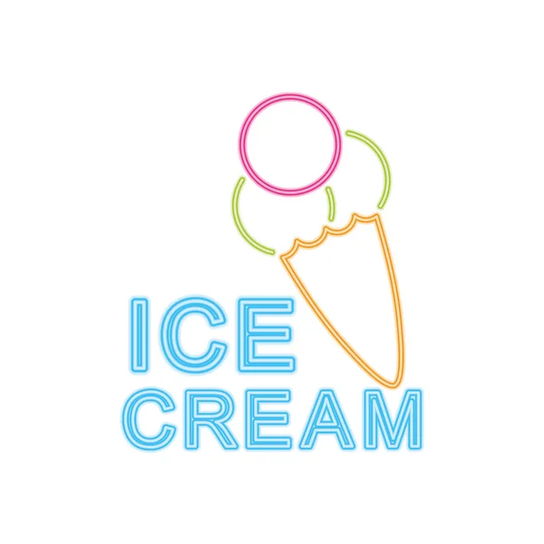 Ícone de sinal de néon de sorvete, design colorido — Vetor de Stock