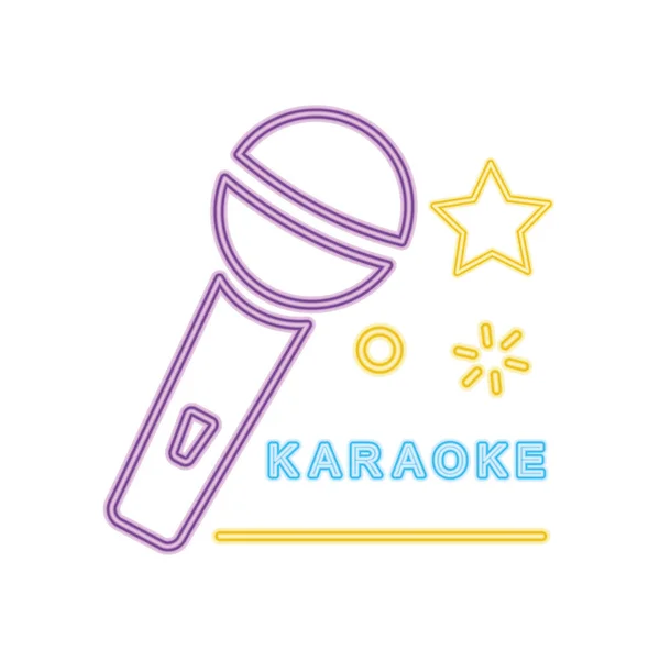 Karaoke letrero de neón con micrófono y estrellas icono, diseño colorido — Vector de stock