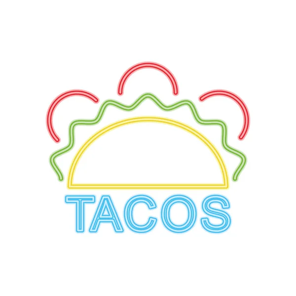 Tacos neon skylt ikon, färgglad design — Stock vektor