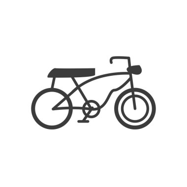 Beyaz arka planda uzun eyerli bisiklet retro 'su