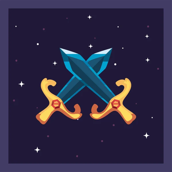 Video spel svärd färg blå på lila bakgrund — Stock vektor