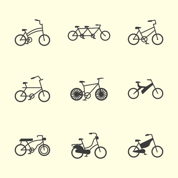 Conjunto de ícones, representando diferentes tipos de bicicletas — Vetor de Stock