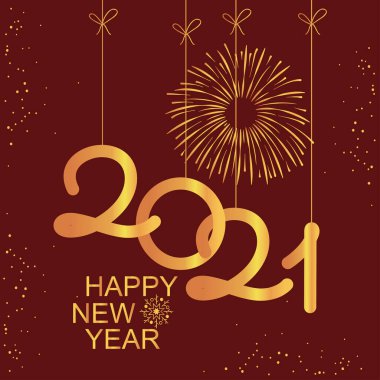 Mutlu yeni yıl zarif tasarımı dekoratif numaralar asılı ve havai fişekler