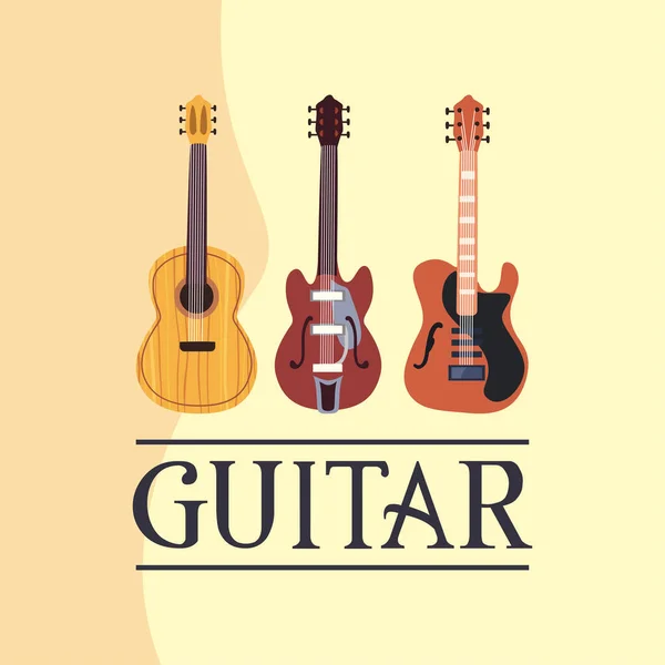 Guitars instruments flat style icon bundle vector design — Stock Vector