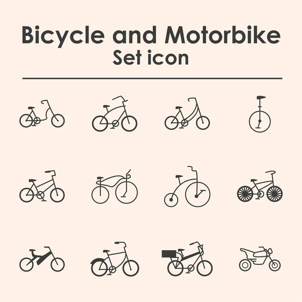 Bicycles and motorbikes, set icons — Stock Vector
