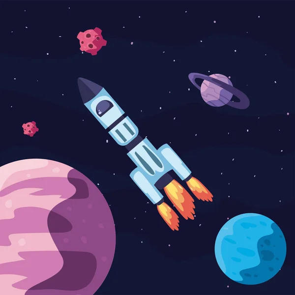 Space rocket with planets in universe scene — 스톡 벡터